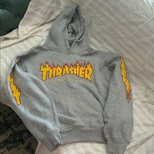 Thrasher Gray Hoodie with Yellow Flame Graphics